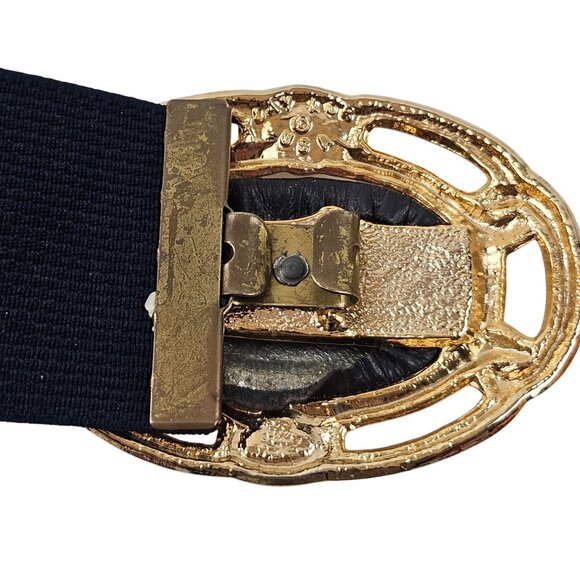 Womens Belt Elastic Cinch Belt Navy Blue Stretch Retro Gold Buckle Statement - Picture 7 of 8